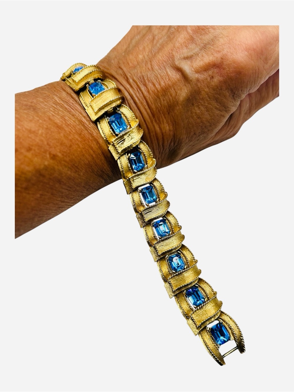 Vintage Lisner Blue Rhinestone Woven Ribbon Bracelet